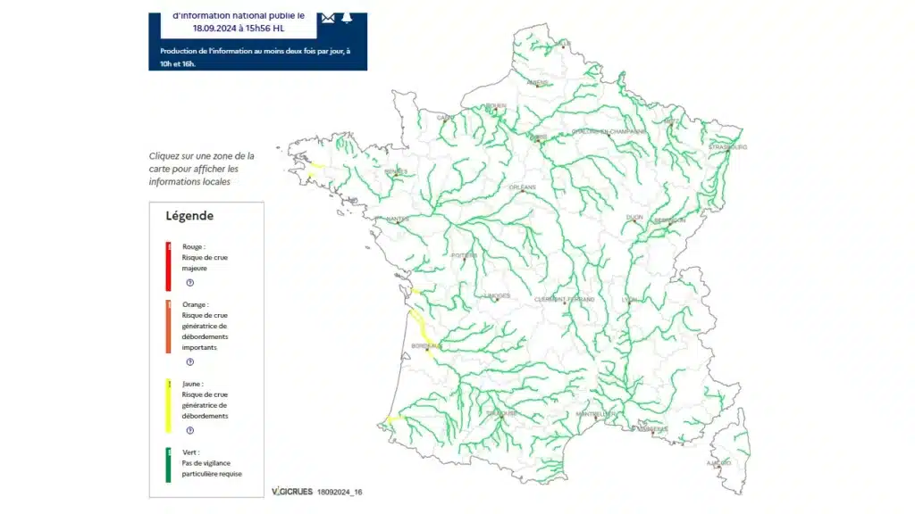 carte de France des fleuve et rivières pour risque inondation