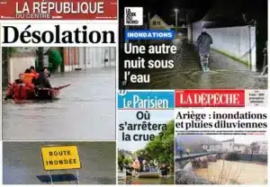 différente une de journaux sur les inondations